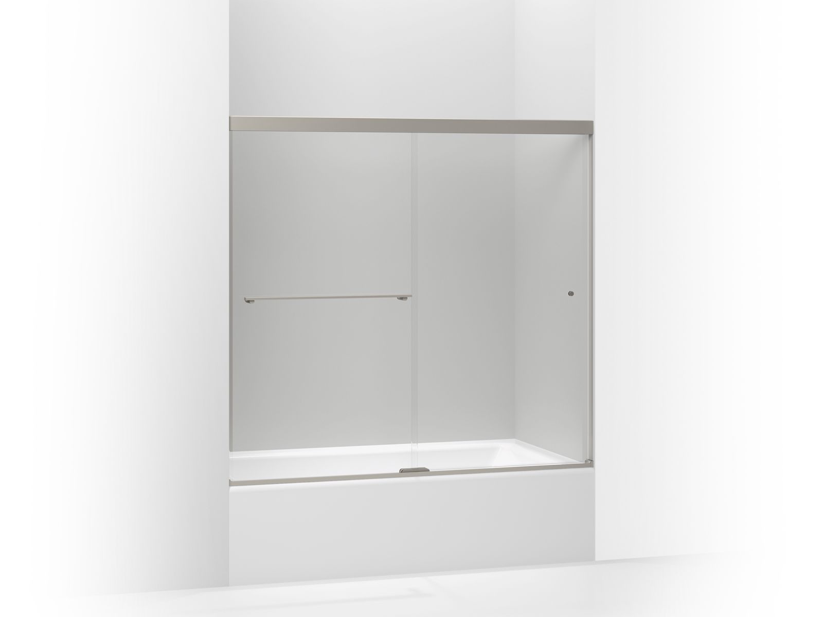 KOHLER K-707000-L Revel Sliding bath door, 55-1/2" H x 56-5/8 - 59-5/8" W, with 1/4" thick Crystal Clear glass
