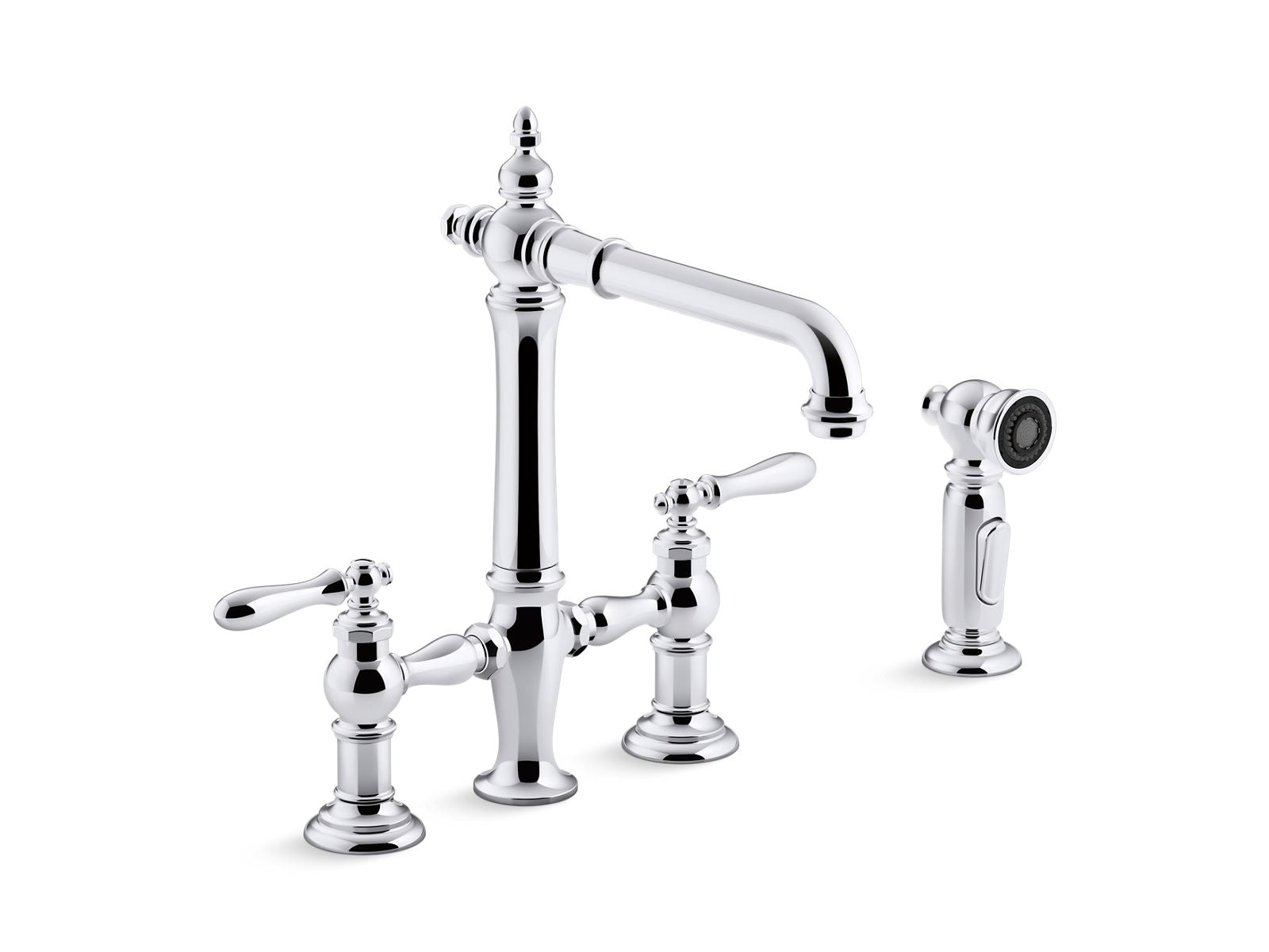 KOHLER K-76519-4 Artifacts Two-hole bridge kitchen sink faucet with side sprayer