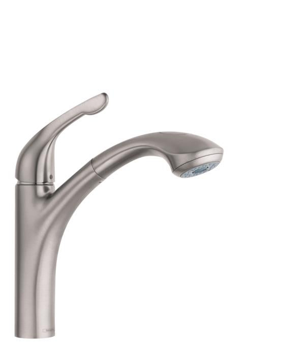 Hansgrohe 04076860 Allegro E Pull-Out Kitchen Faucet with Toggle Spray Diverter in Steel Optic