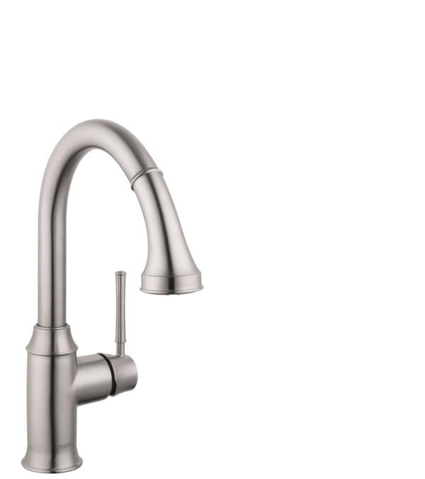 Hansgrohe 04216800 Talis C Pull-Down Prep Kitchen Faucet with Magnetic Docking Spray Head and Locking Diverter in Steel Optic