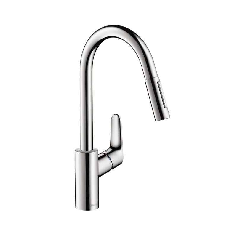 Hansgrohe 04505000 Focus Pull-Down Kitchen Faucet with High-Arc Spout, Magnetic Docking & Toggle Spray Diverter in Chrome