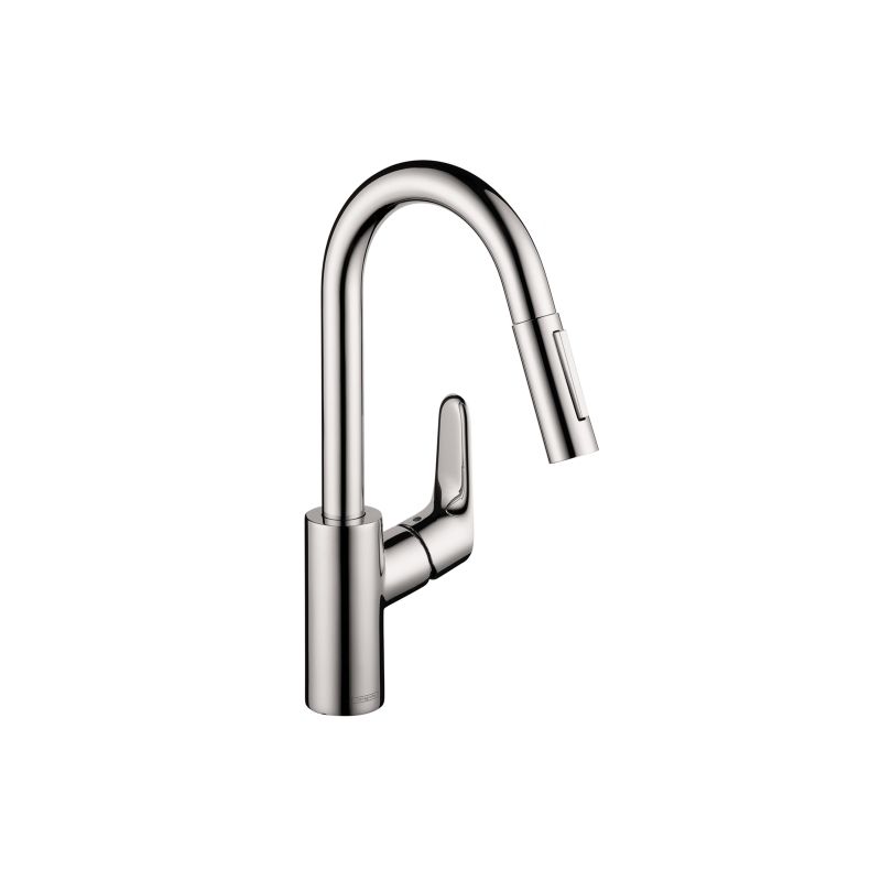 Hansgrohe 04506001 Focus Pull-Down Prep Faucet with High-Arc Spout, Magnetic Docking & Toggle Spray Diverter in Chrome