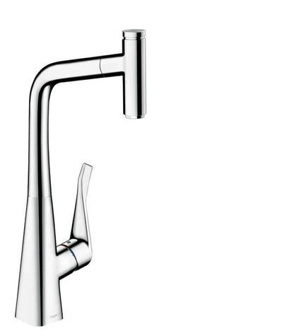 Hansgrohe 14848001 Metris Select Pull-Out Prep Kitchen Faucet with Select On/Off Push Button in Chrome
