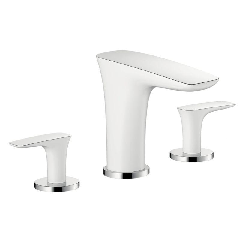 Hansgrohe 15440401 Pura Vida Roman Tub Filler Faucet Non Diverter with Metal Lever Handles Less Valve in Chrome/White
