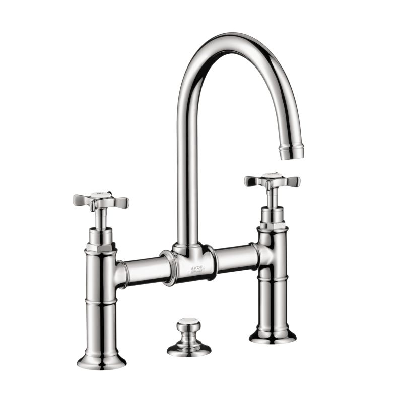 Axor 16510001 Montreux 1.2 GPM Widespread Bridge Bathroom Faucet with Swivel Spout Cross Handles and Drain Assembly in Chrome