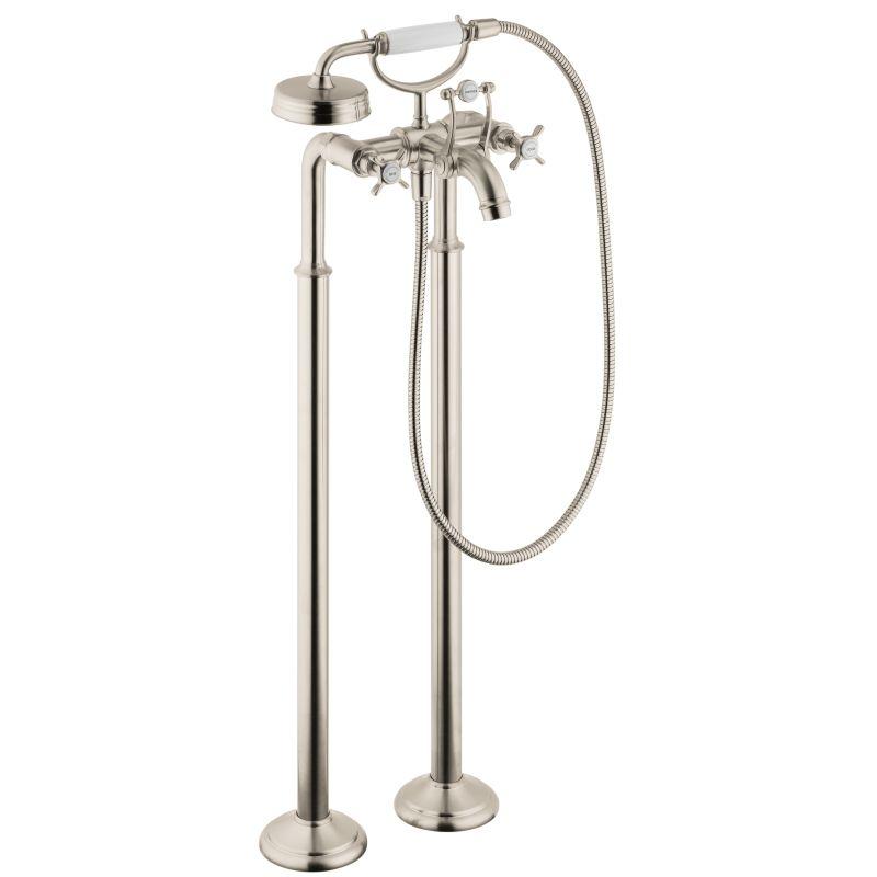 Axor 16547821 Montreux Roman Tub Filler Faucet Free Standing with Diverter 50" Techniflex Hose and 2.5 GPM Single Function Hand Shower Less Valve in Brushed Nickel