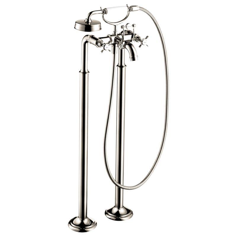 Axor 16547831 Montreux Roman Tub Filler Faucet Free Standing with Diverter 50" Techniflex Hose and 2.5 GPM Single Function Hand Shower Less Valve in Polished Nickel