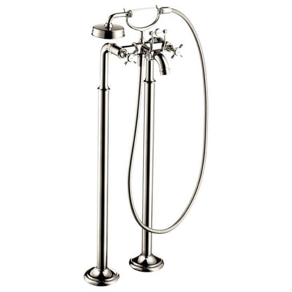 Axor 16547831 Montreux Roman Tub Filler Faucet Free Standing with Diverter 50" Techniflex Hose and 2.5 GPM Single Function Hand Shower Less Valve in Polished Nickel