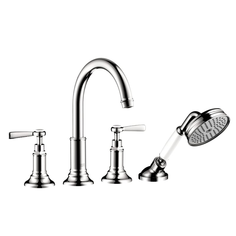 Axor 16550001 Montreux Roman Tub Filler Faucet Deck Mounted with Diverter Metal Lever Handles and 2.5 GPM Single Function Hand Shower Less Valve in Chrome