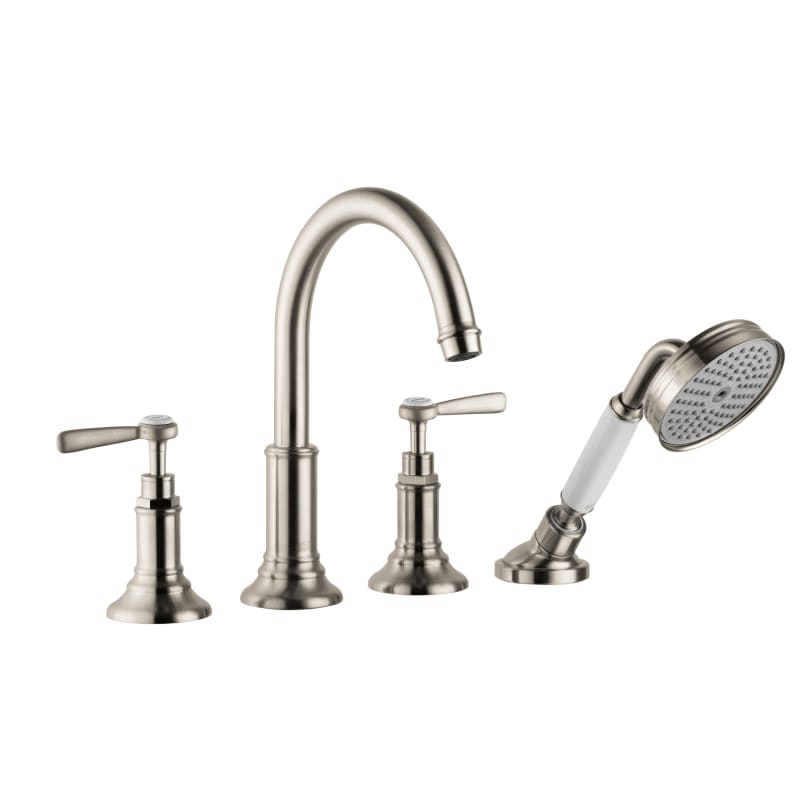 Axor 16550821 Montreux Roman Tub Filler Faucet Deck Mounted with Diverter Metal Lever Handles and 2.5 GPM Single Function Hand Shower Less Valve in Brushed Nickel
