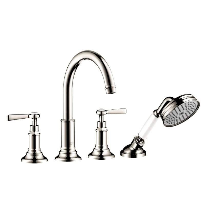 Axor 16550831 Montreux Roman Tub Filler Faucet Deck Mounted with Diverter Metal Lever Handles and 2.5 GPM Single Function Hand Shower Less Valve in Polished Nickel