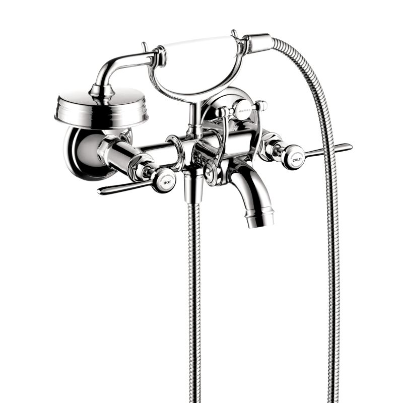 Axor 16551001 Montreux Roman Tub Filler Faucet Wall Mounted with Diverter Metal Lever Handles and 2.5 GPM Single Function Hand Shower Less Valve in Chrome