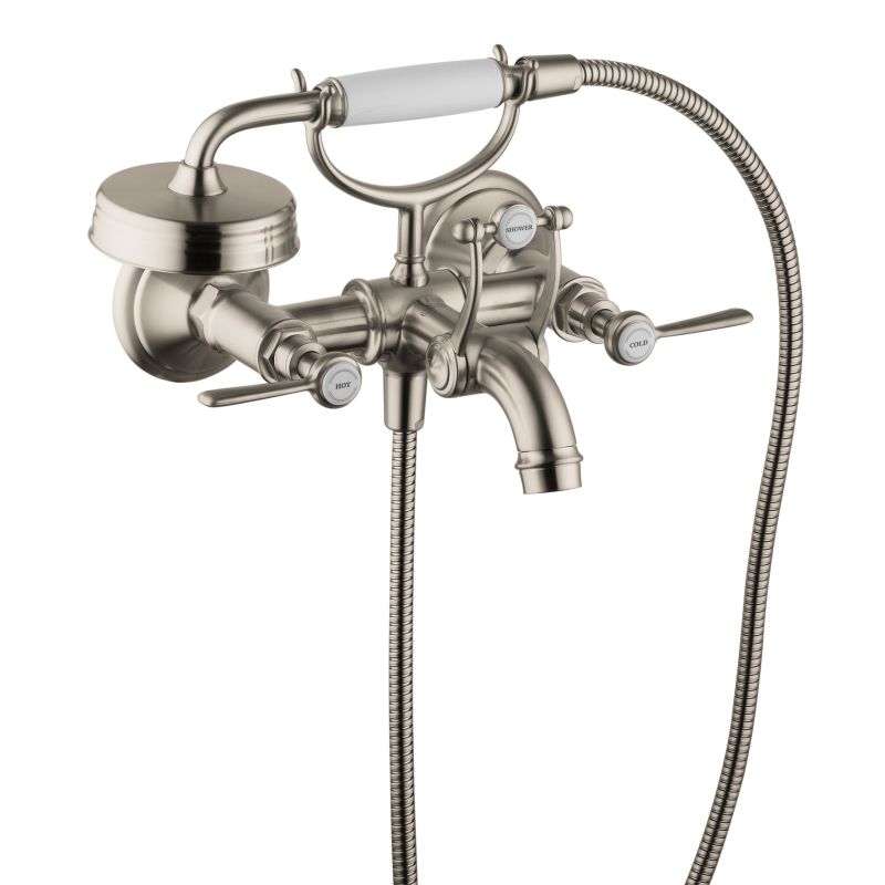 Axor 16551821 Montreux Roman Tub Filler Faucet Wall Mounted with Diverter Metal Lever Handles and 2.5 GPM Single Function Hand Shower Less Valve in Brushed Nickel