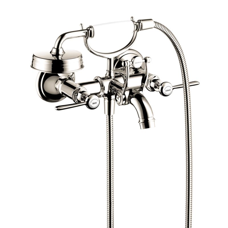 Axor 16551831 Montreux Roman Tub Filler Faucet Wall Mounted with Diverter Metal Lever Handles and 2.5 GPM Single Function Hand Shower Less Valve in Polished Nickel