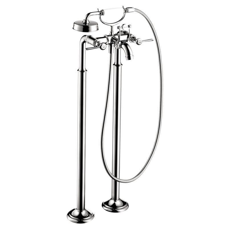 Axor 16553001 Montreux Roman Tub Filler Faucet Freestanding with Diverter Metal Lever Handles 50" Techniflex Hose and 2.5 GPM Single Function Hand Shower Less Valve in Chrome