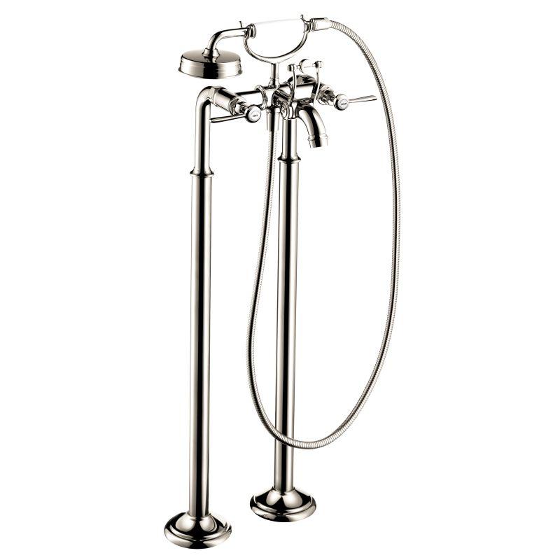 Axor 16553831 Montreux Roman Tub Filler Faucet Freestanding with Diverter Metal Lever Handles 50" Techniflex Hose and 2.5 GPM Single Function Hand Shower Less Valve in Polished Nickel
