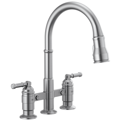 Delta Delta Broderick™: Two Handle Pull-Down Bridge Kitchen Faucet