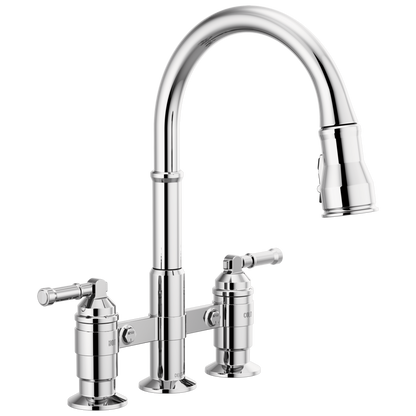 Delta Delta Broderick™: Two Handle Pull-Down Bridge Kitchen Faucet