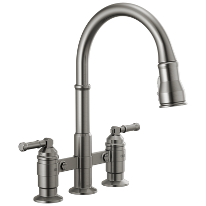 Delta Delta Broderick™: Two Handle Pull-Down Bridge Kitchen Faucet