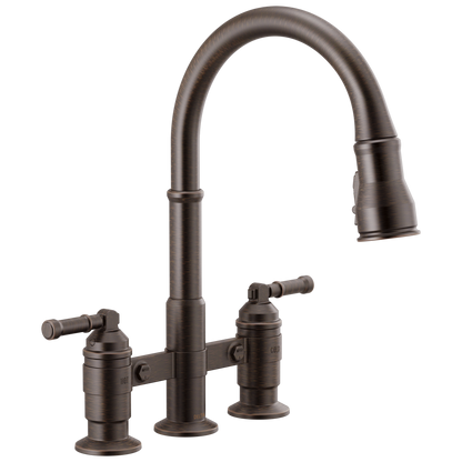 Delta Delta Broderick™: Two Handle Pull-Down Bridge Kitchen Faucet