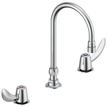 Delta Commercial 23C6: Two Handle Widespread Bathroom Faucet with Gooseneck Spout - Less Pop-Up