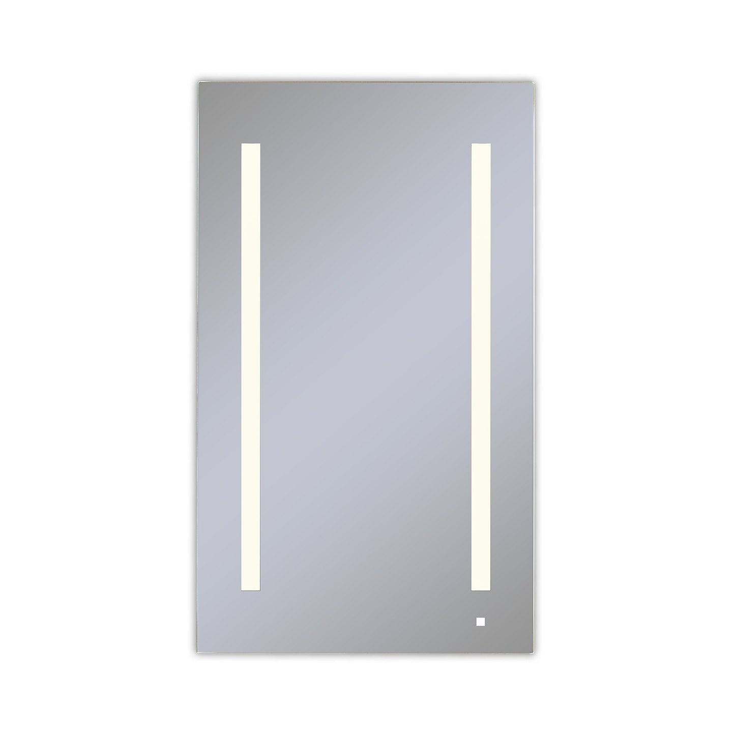 AiO 23-1/4" x 40" x 4" single door lighted cabinet with LUM LED lighting at 2700 kelvin temperature (warm light), dimmable, built-in OM Audio, interior lighting, electrical outlet, USB charging ports, magnetic storage strip and left hinge