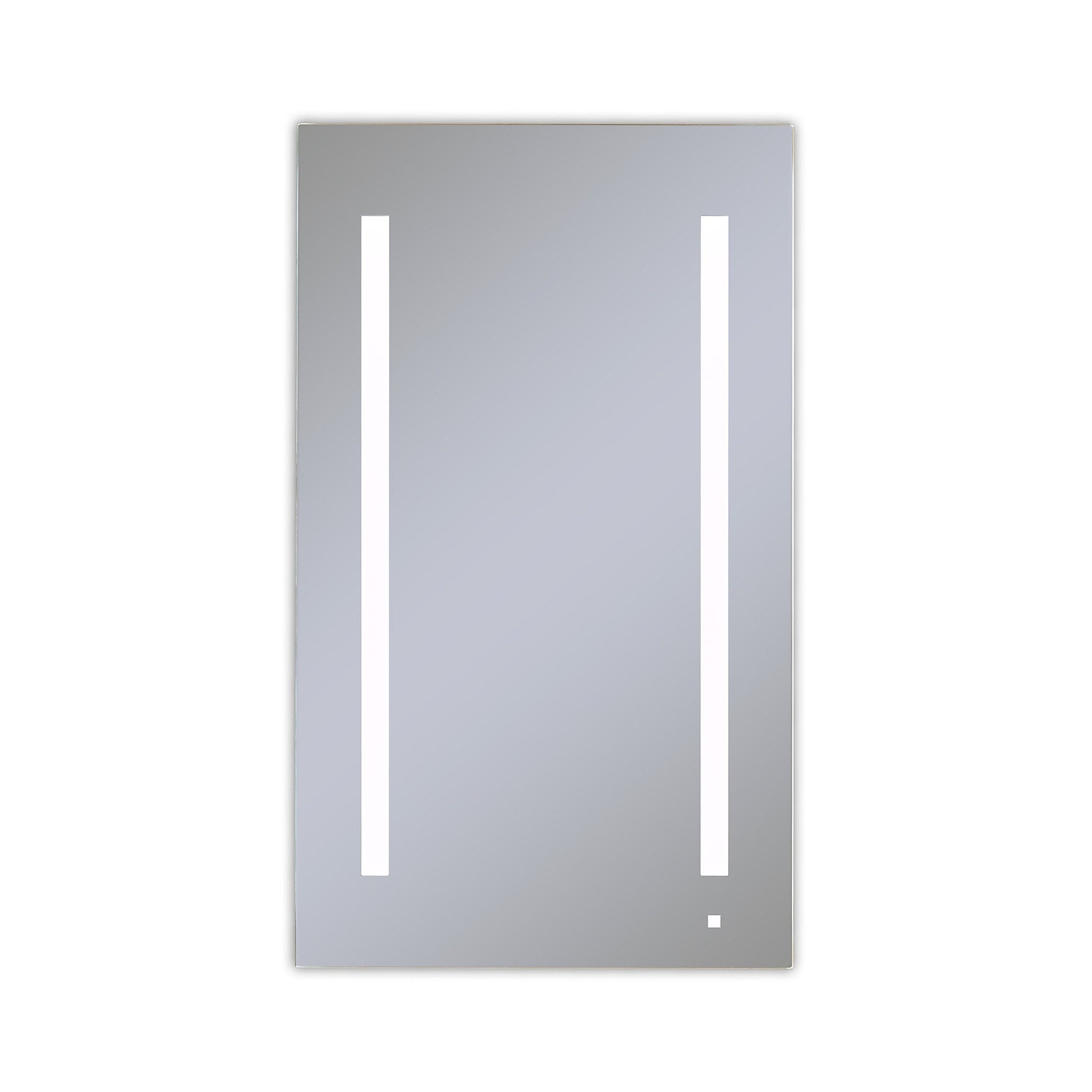 AiO 23-1/4" x 40" x 4" single door lighted cabinet with LUM LED lighting at 4000 kelvin temperature (cool light), dimmable, built-in OM Audio, interior lighting, electrical outlet, USB charging ports, magnetic storage strip and left hinge