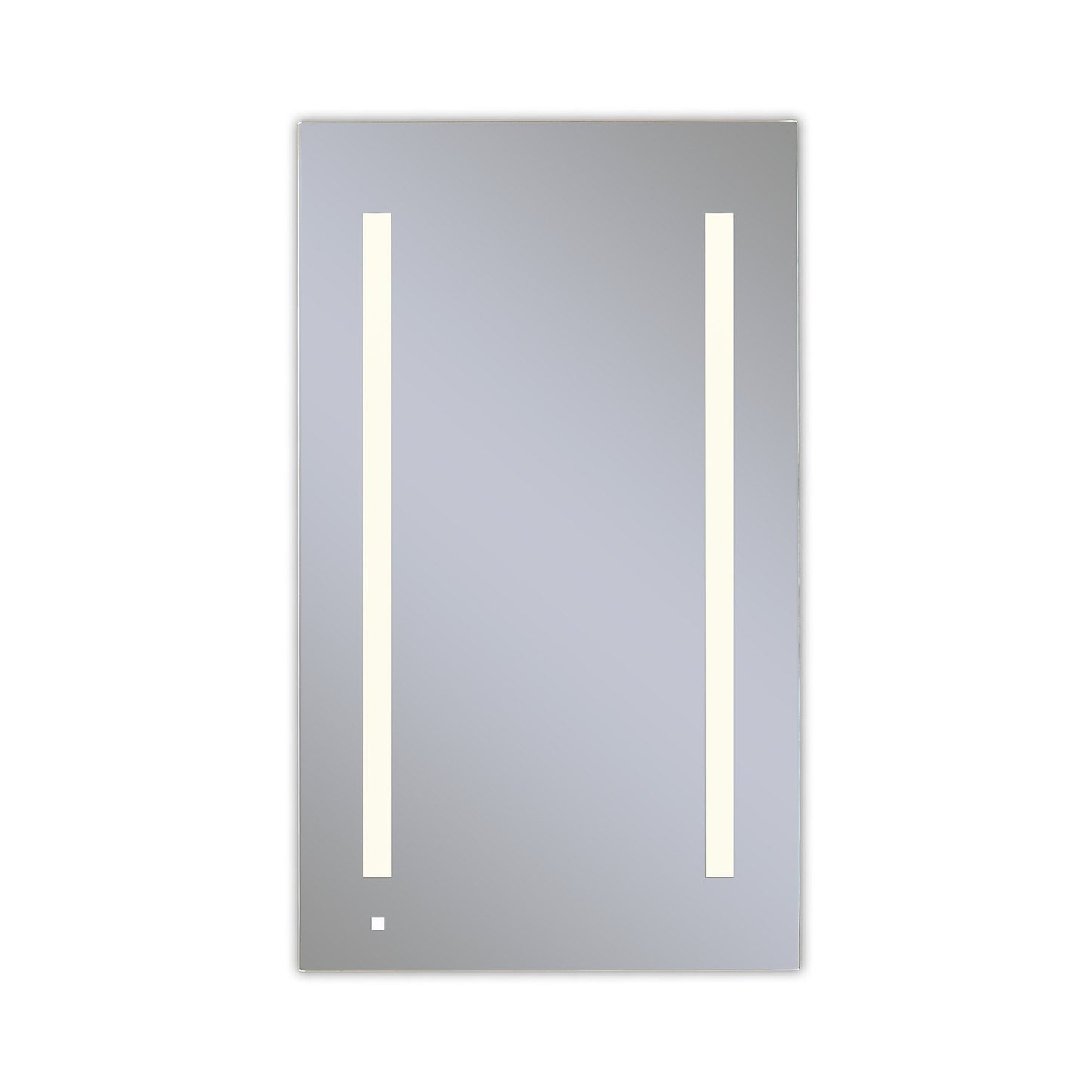 AiO 23-1/4" x 40" x 4" single door lighted cabinet with LUM LED lighting at 2700 kelvin temperature (warm light), dimmable, built-in OM Audio, interior lighting, electrical outlet, USB charging ports, magnetic storage strip and right hinge