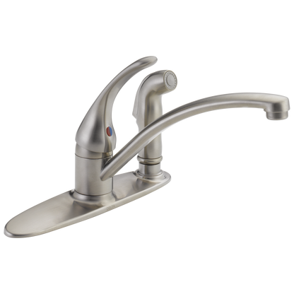 Delta B3310LF Foundations Single Handle Kitchen Faucet with Integral Spray