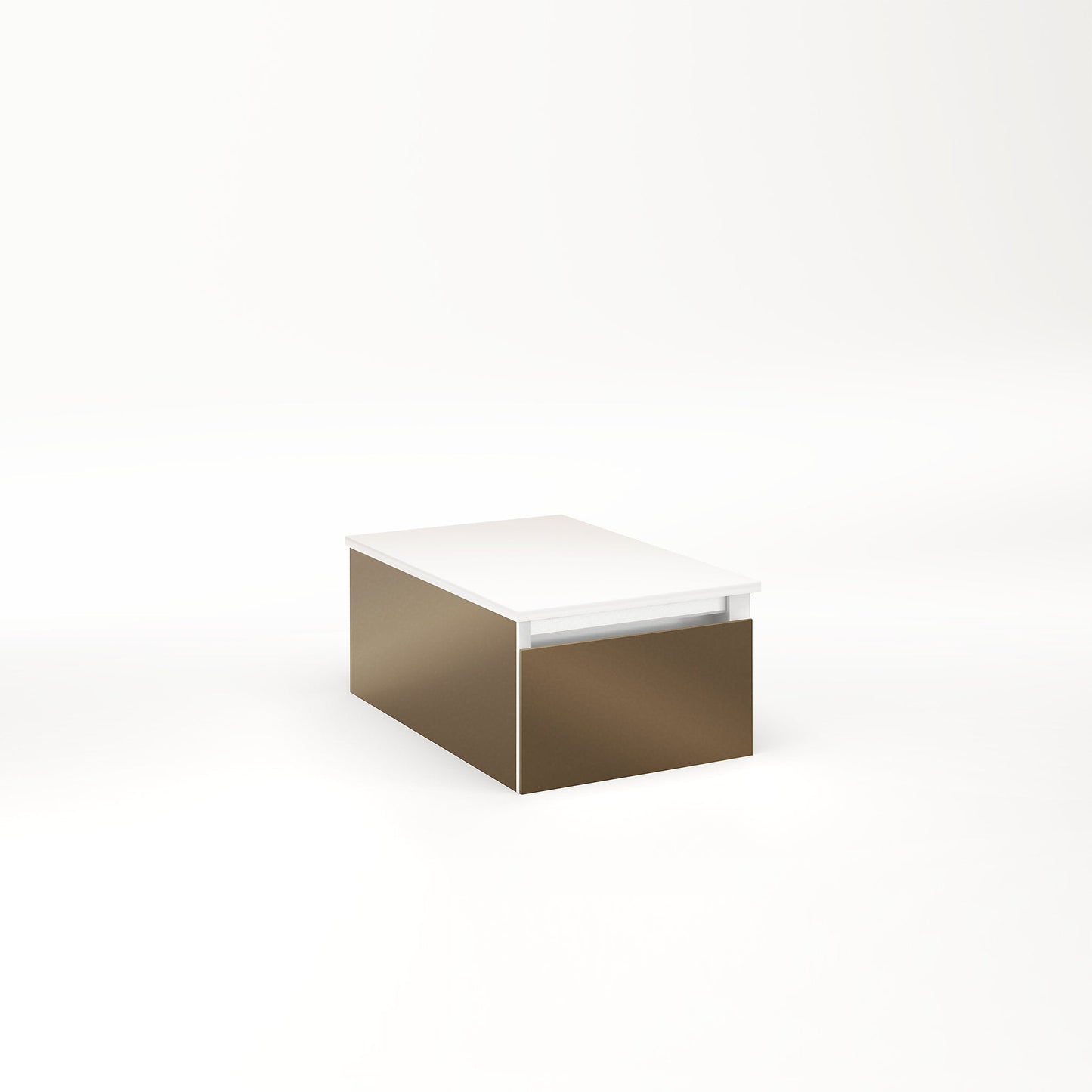 Cartesian 12-1/8" x 7-1/2" x 18-3/4" slim drawer vanity in satin bronze with slow-close full drawer and selectable night light in 2700K/4000K temperature (warm/cool light)