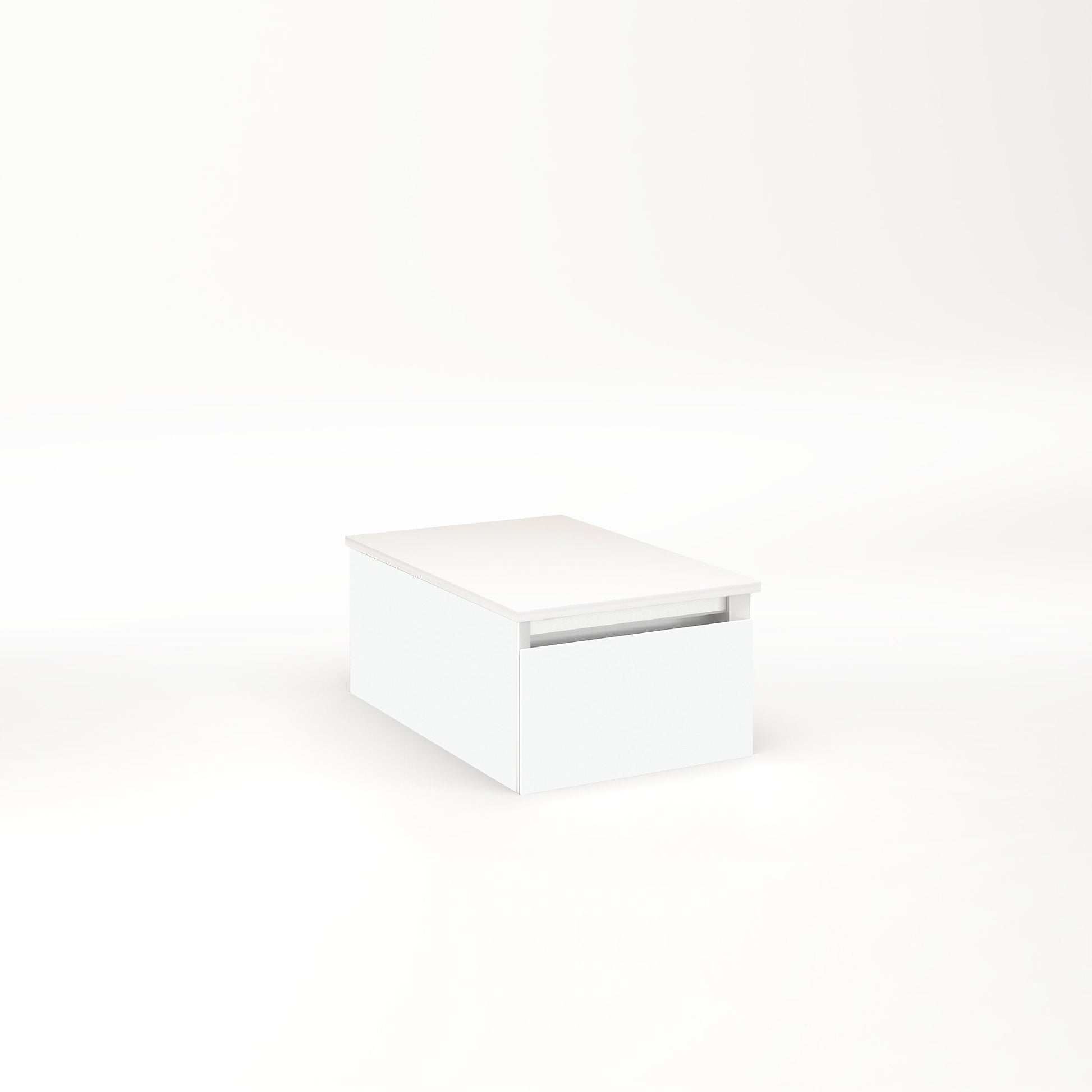 Cartesian 12-1/8" x 7-1/2" x 18-3/4" slim drawer vanity in matte white with slow-close full drawer and selectable night light in 2700K/4000K temperature (warm/cool light)