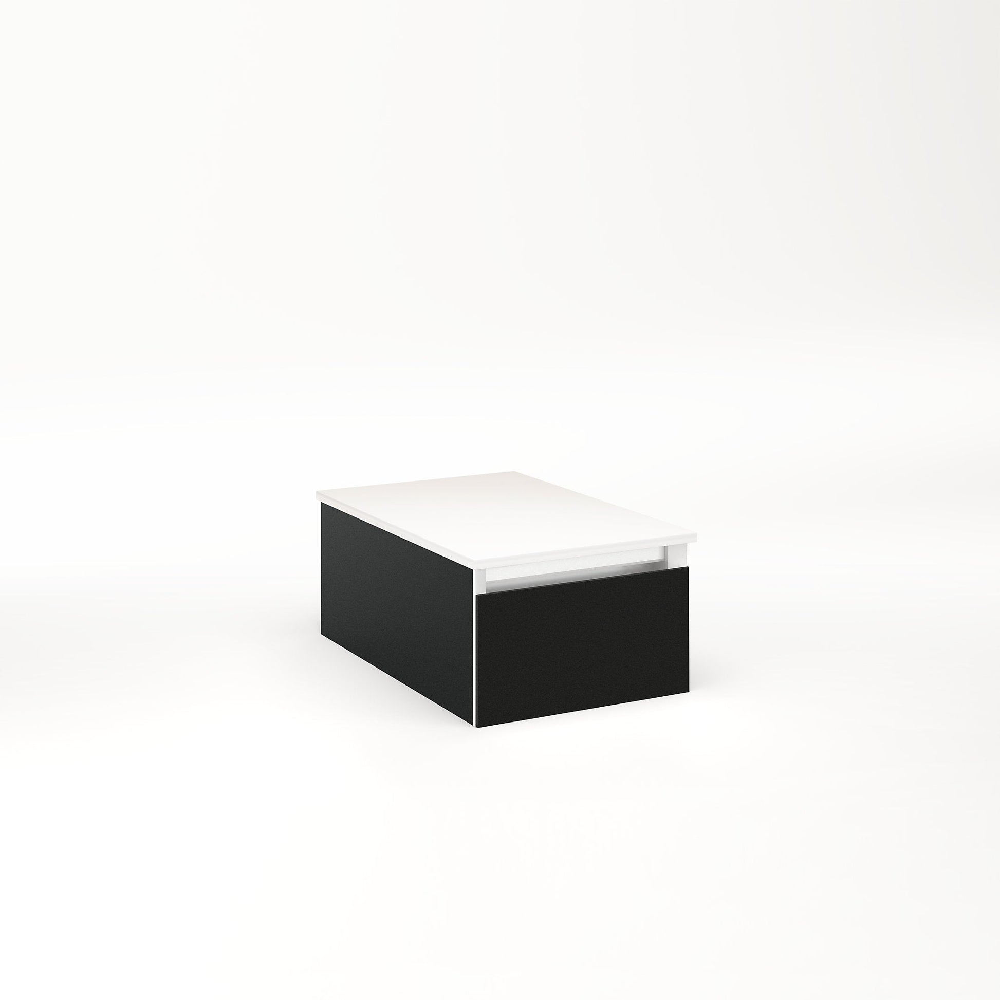 Cartesian 12-1/8" x 7-1/2" x 18-3/4" slim drawer vanity in matte black with slow-close full drawer and selectable night light in 2700K/4000K temperature (warm/cool light)