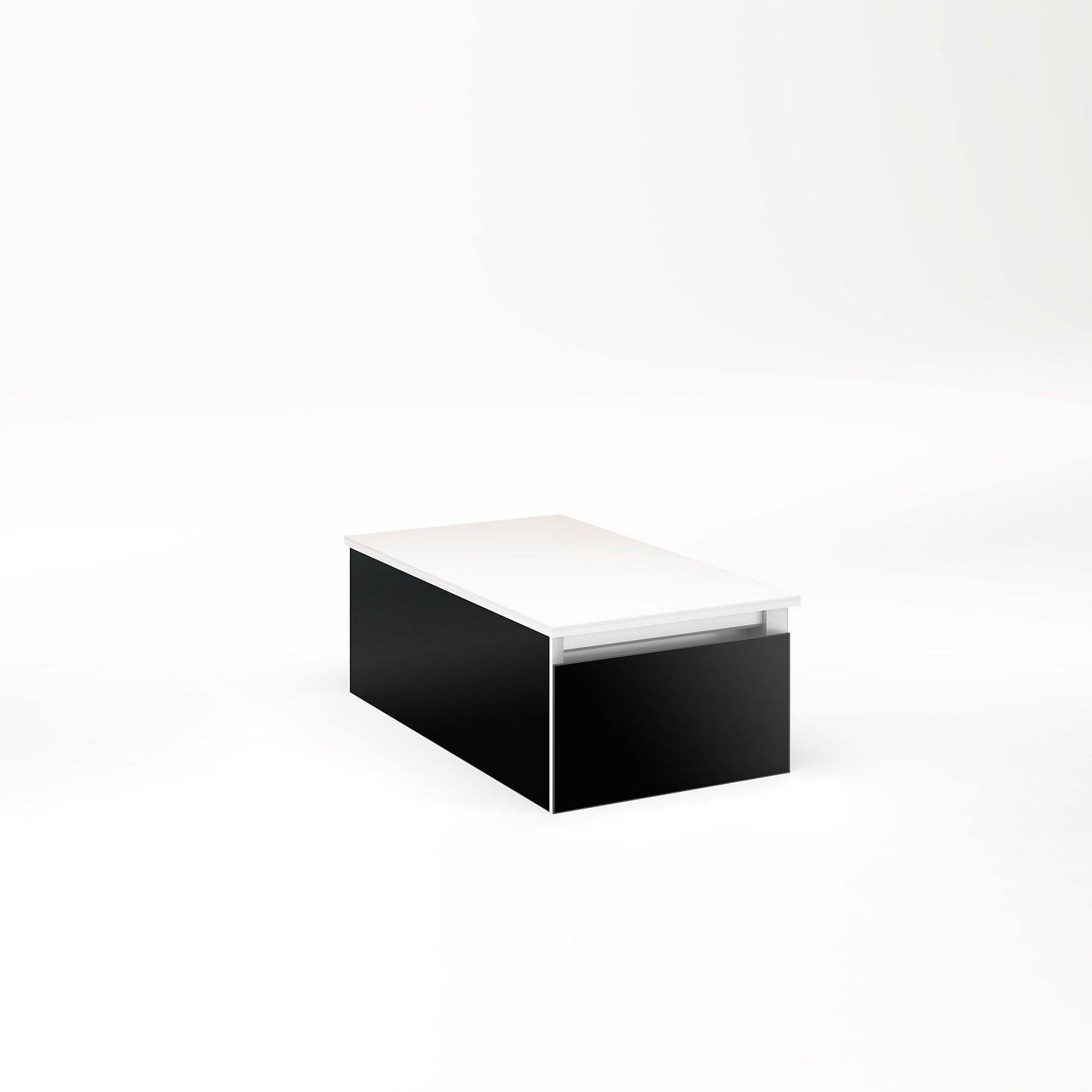 Cartesian 12-1/8" x 7-1/2" x 21-3/4" slim drawer vanity in black with slow-close full drawer and selectable night light in 2700K/4000K temperature (warm/cool light)