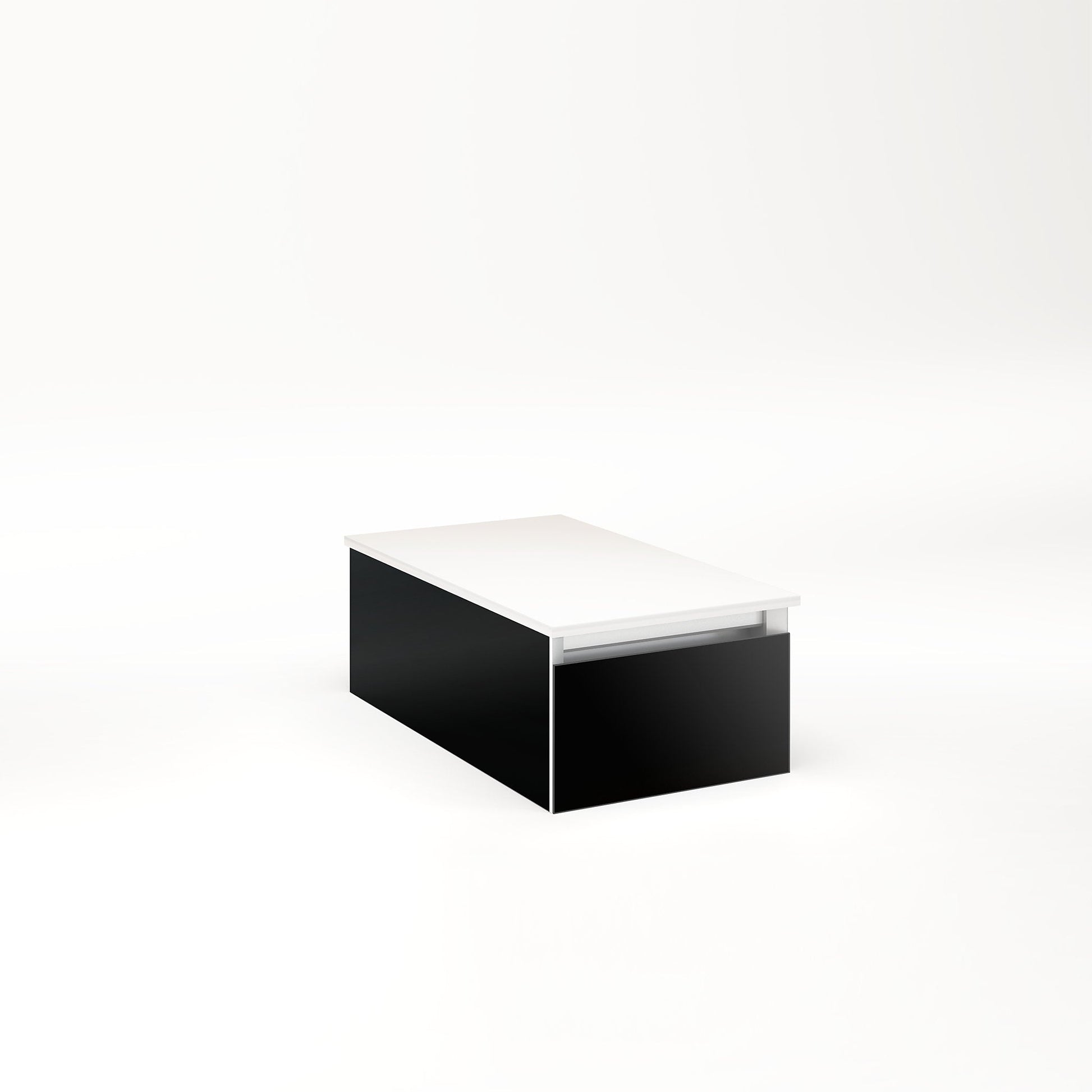 Cartesian 12-1/8" x 7-1/2" x 21-3/4" slim drawer vanity in black with slow-close full drawer and selectable night light in 2700K/4000K temperature (warm/cool light)