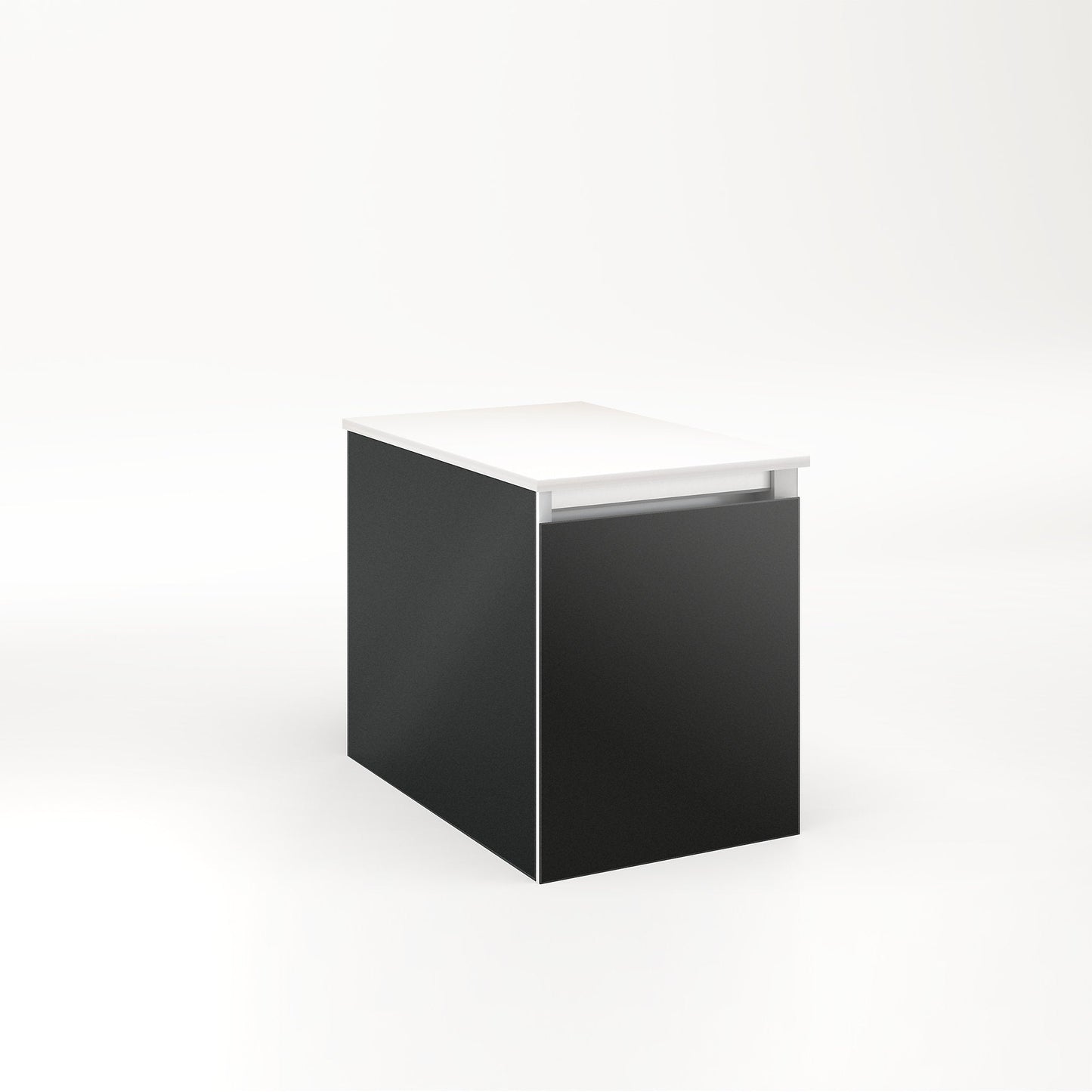 Cartesian 12-1/8" x 15" x 18-3/4" single drawer vanity in matte black with slow-close full drawer and night light in 5000K temperature (cool light)