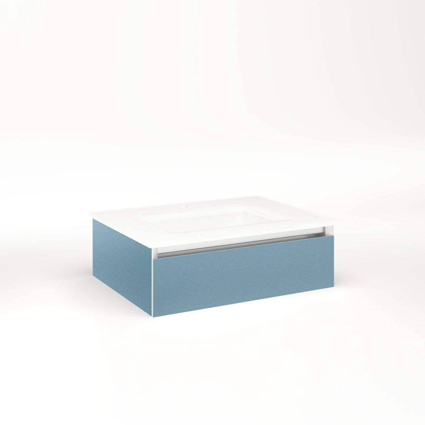 Cartesian 24-1/8" x 7-1/2" x 18-3/4" slim drawer vanity in ocean with slow-close plumbing drawer and night light in 5000K temperature (cool light)