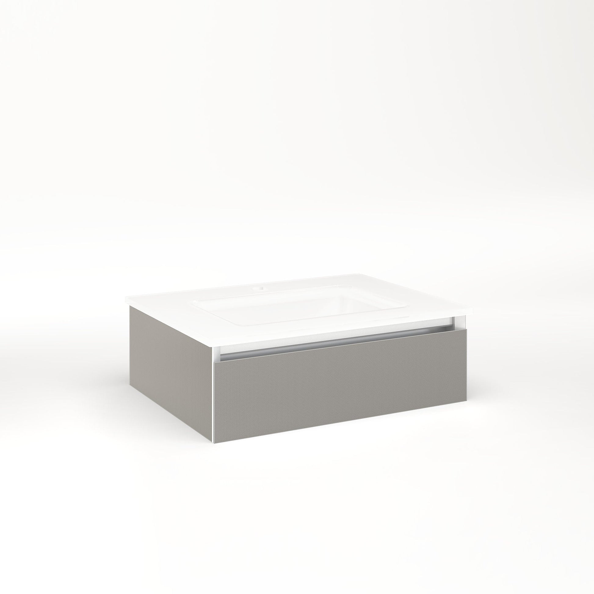 Cartesian 24-1/8" x 7-1/2" x 18-3/4" slim drawer vanity in silver screen with slow-close plumbing drawer and selectable night light in 2700K/4000K temperature (warm/cool light)