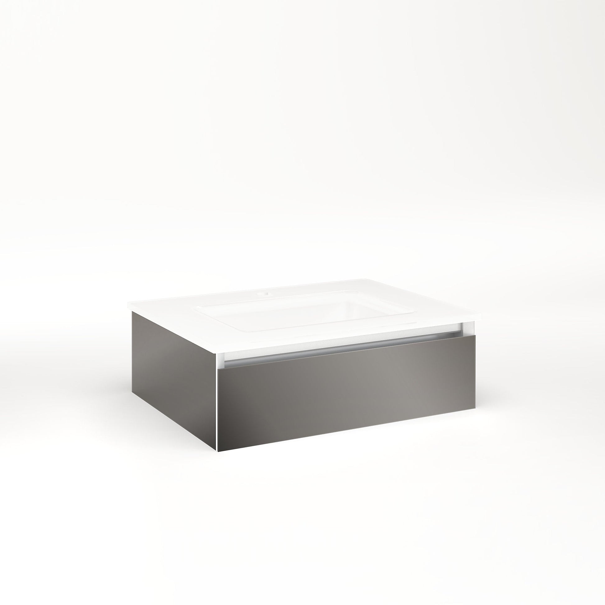 Cartesian 24-1/8" x 7-1/2" x 18-3/4" slim drawer vanity in tinted gray mirror with slow-close tip out drawer and no night light