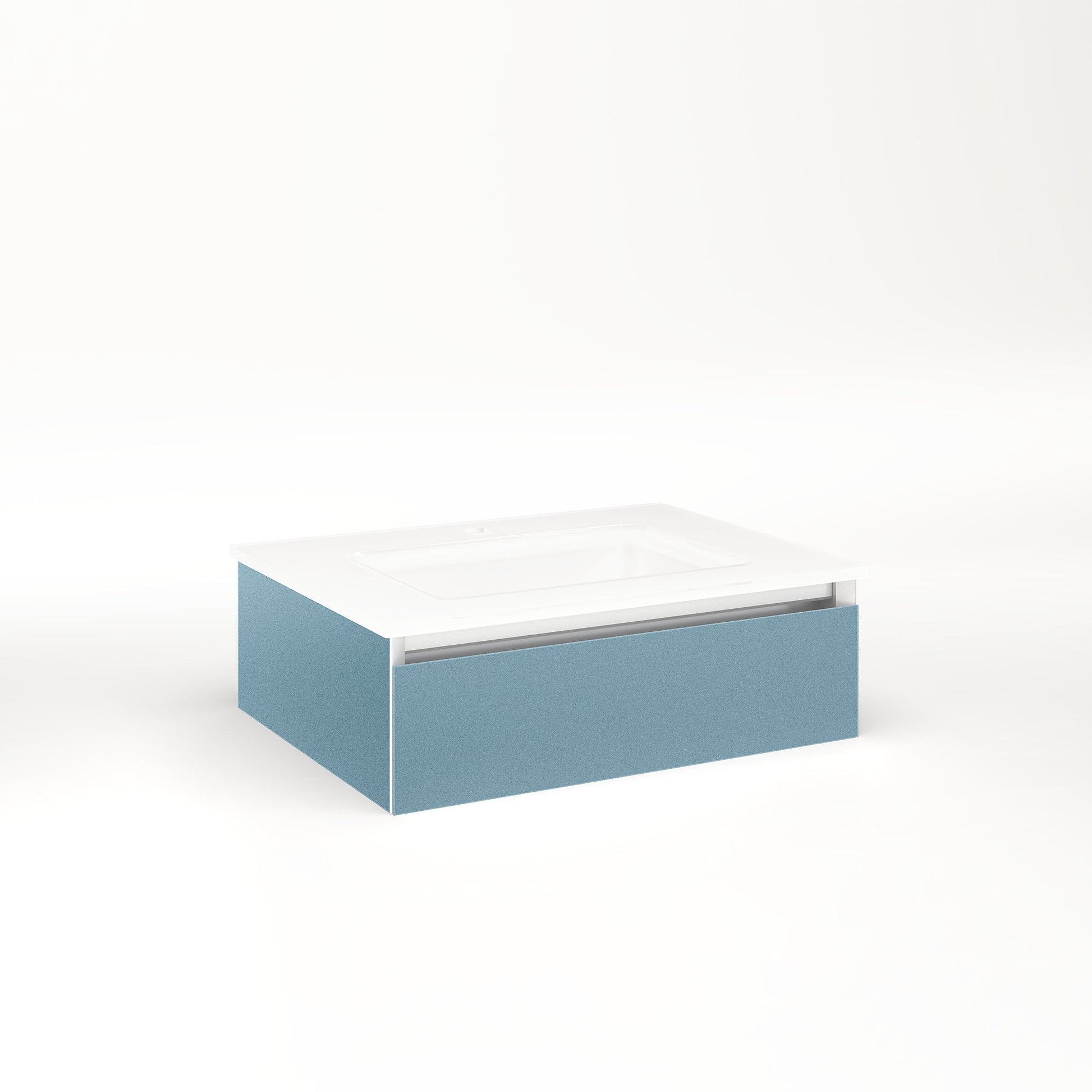 Cartesian 24-1/8" x 7-1/2" x 18-3/4" slim drawer vanity in ocean with slow-close tip out drawer and selectable night light in 2700K/4000K temperature (warm/cool light)