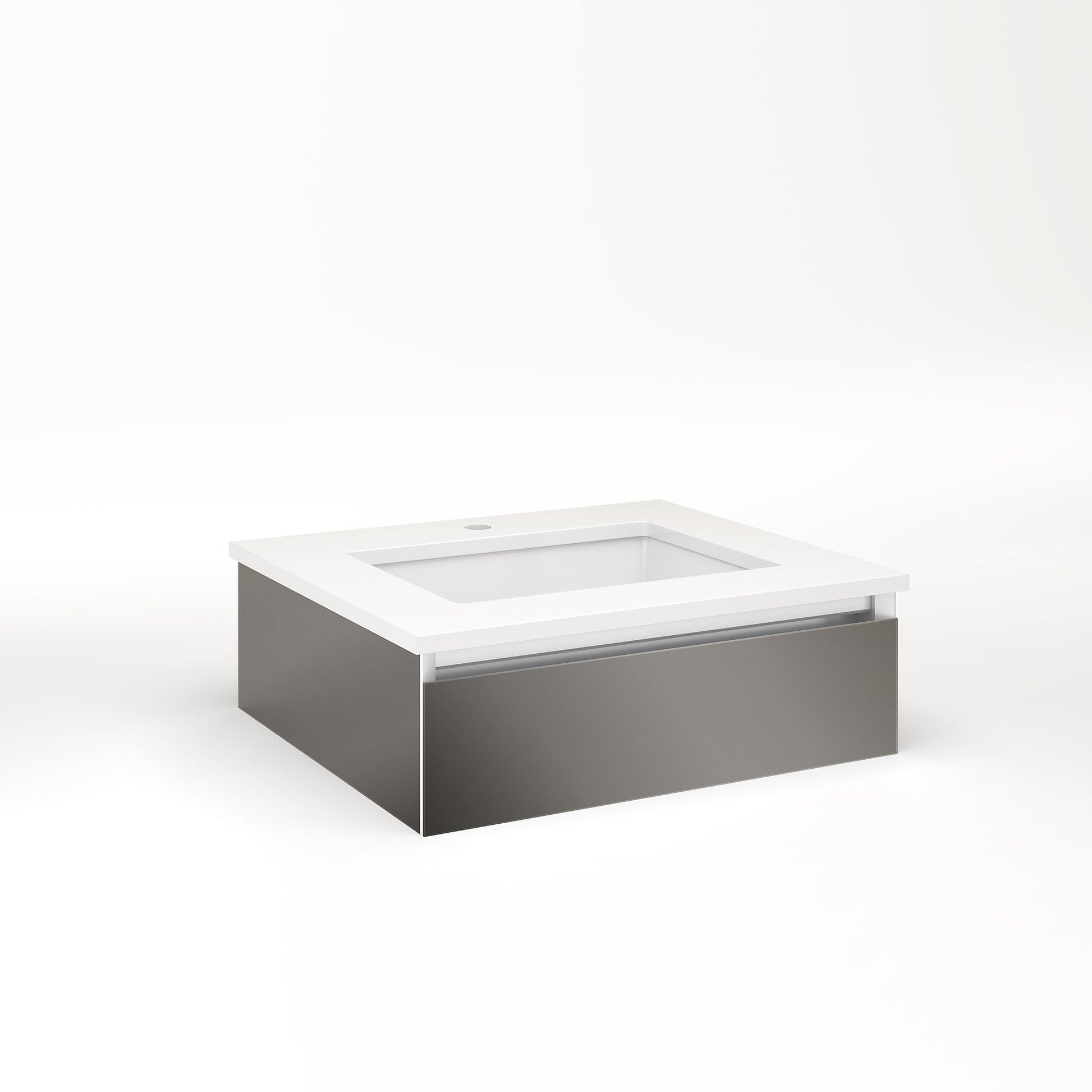 Cartesian 24-1/8" x 7-1/2" x 21-3/4" slim drawer vanity in tinted gray mirror with slow-close full drawer and night light in 5000K temperature (cool light)
