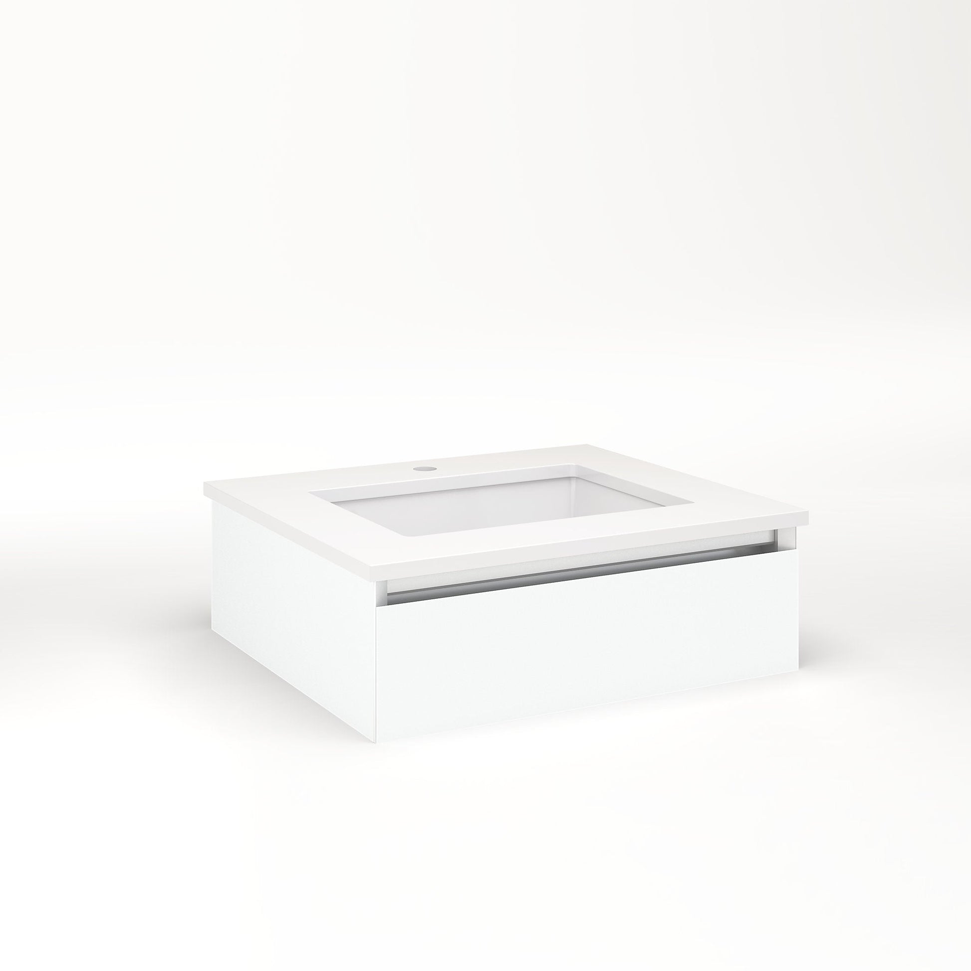 Cartesian 24-1/8" x 7-1/2" x 21-3/4" slim drawer vanity in matte white with slow-close full drawer and night light in 5000K temperature (cool light)