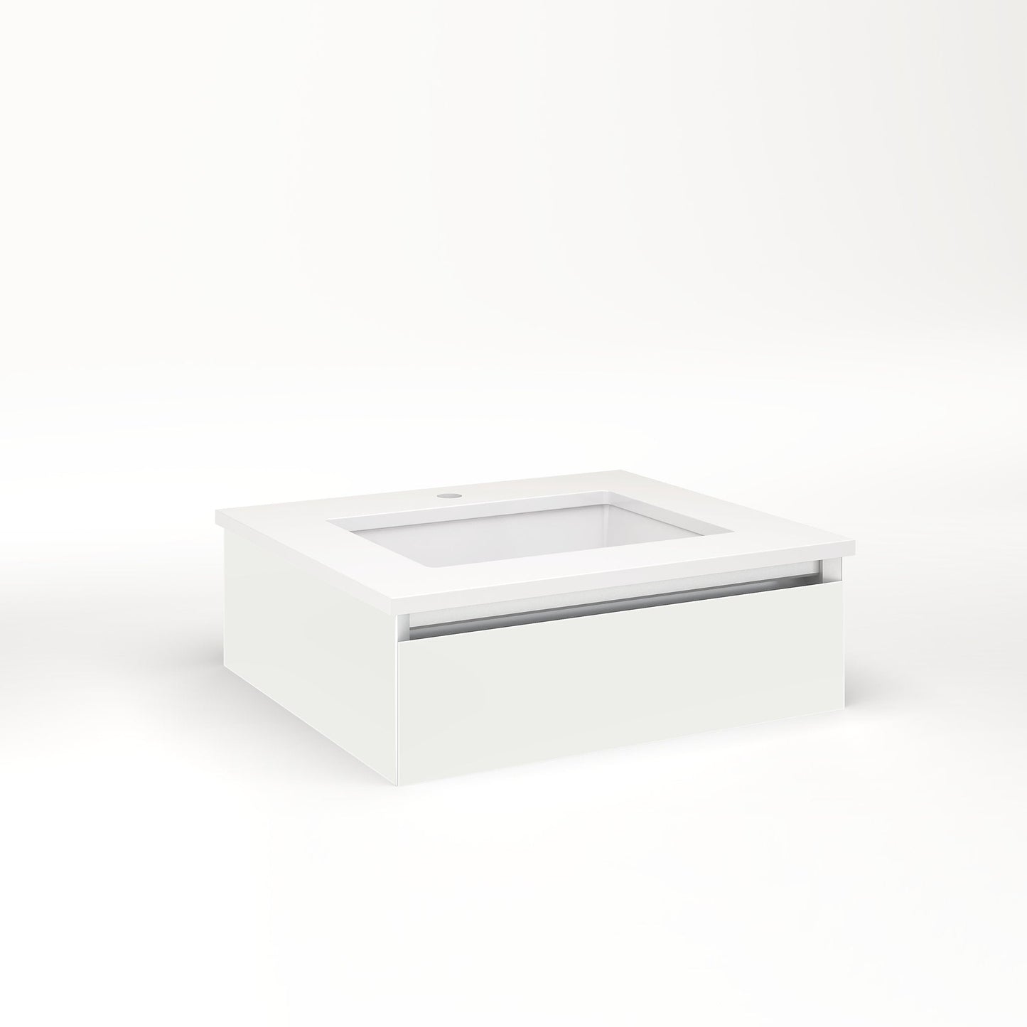 Cartesian 24-1/8" x 7-1/2" x 21-3/4" slim drawer vanity in beach with slow-close plumbing drawer and night light in 5000K temperature (cool light)