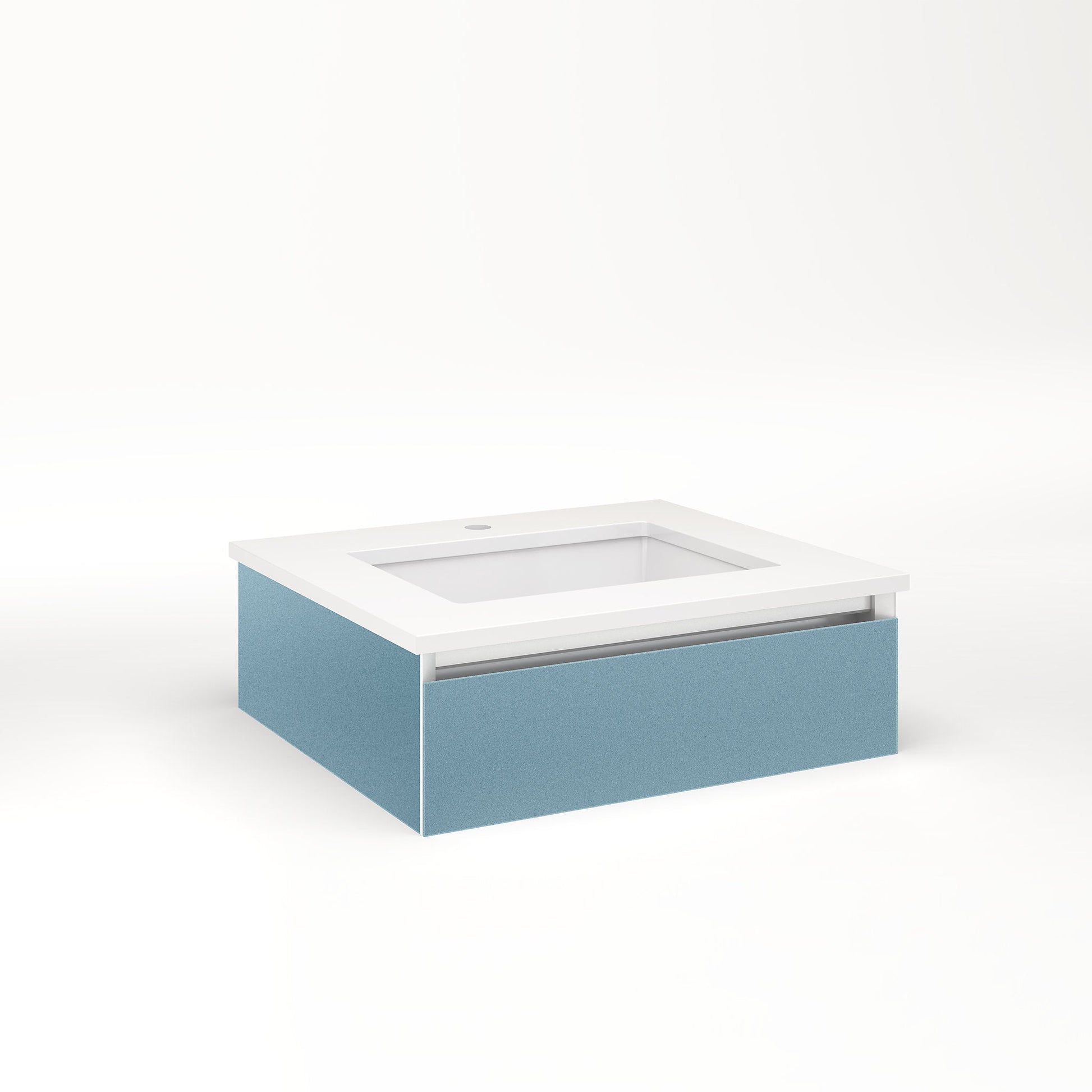 Cartesian 24-1/8" x 7-1/2" x 21-3/4" slim drawer vanity in ocean with slow-close plumbing drawer and night light in 5000K temperature (cool light)