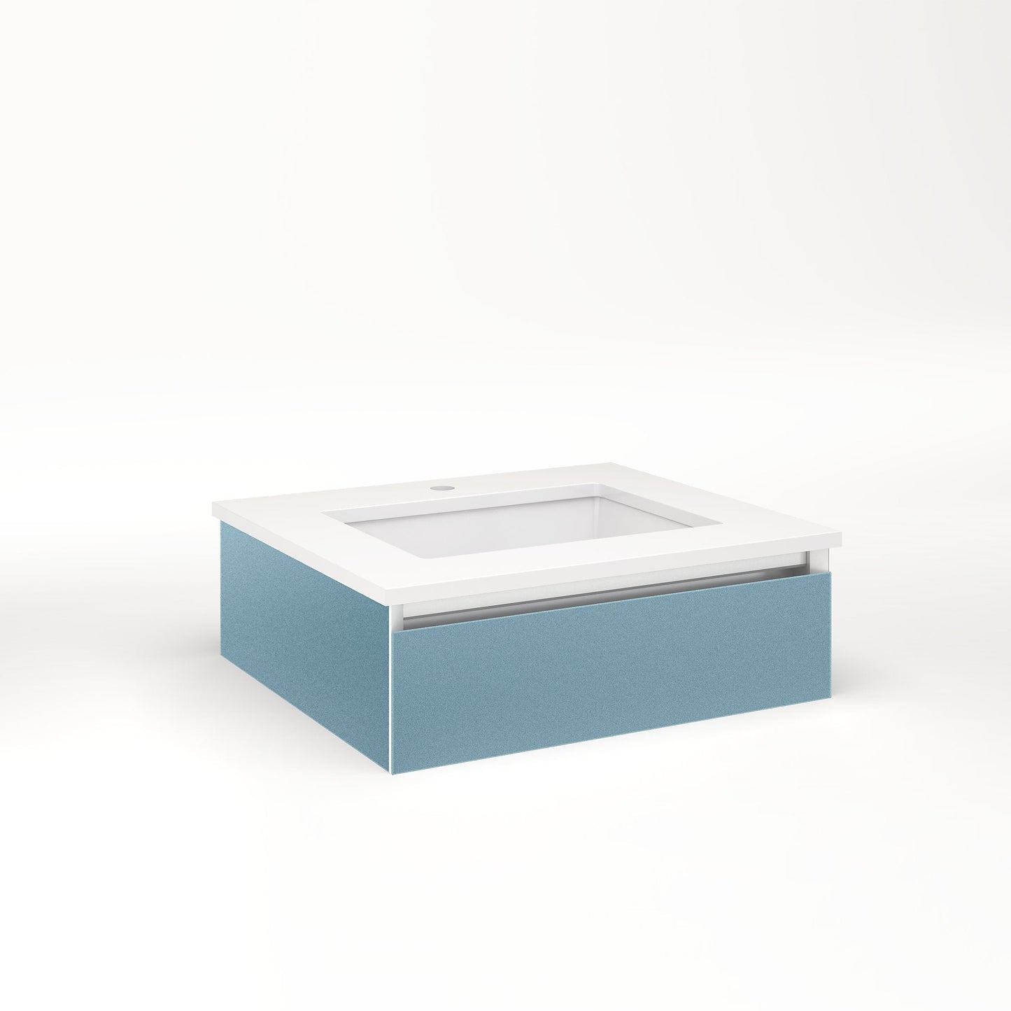 Cartesian 24-1/8" x 7-1/2" x 21-3/4" slim drawer vanity in ocean with slow-close tip out drawer and selectable night light in 2700K/4000K temperature (warm/cool light)
