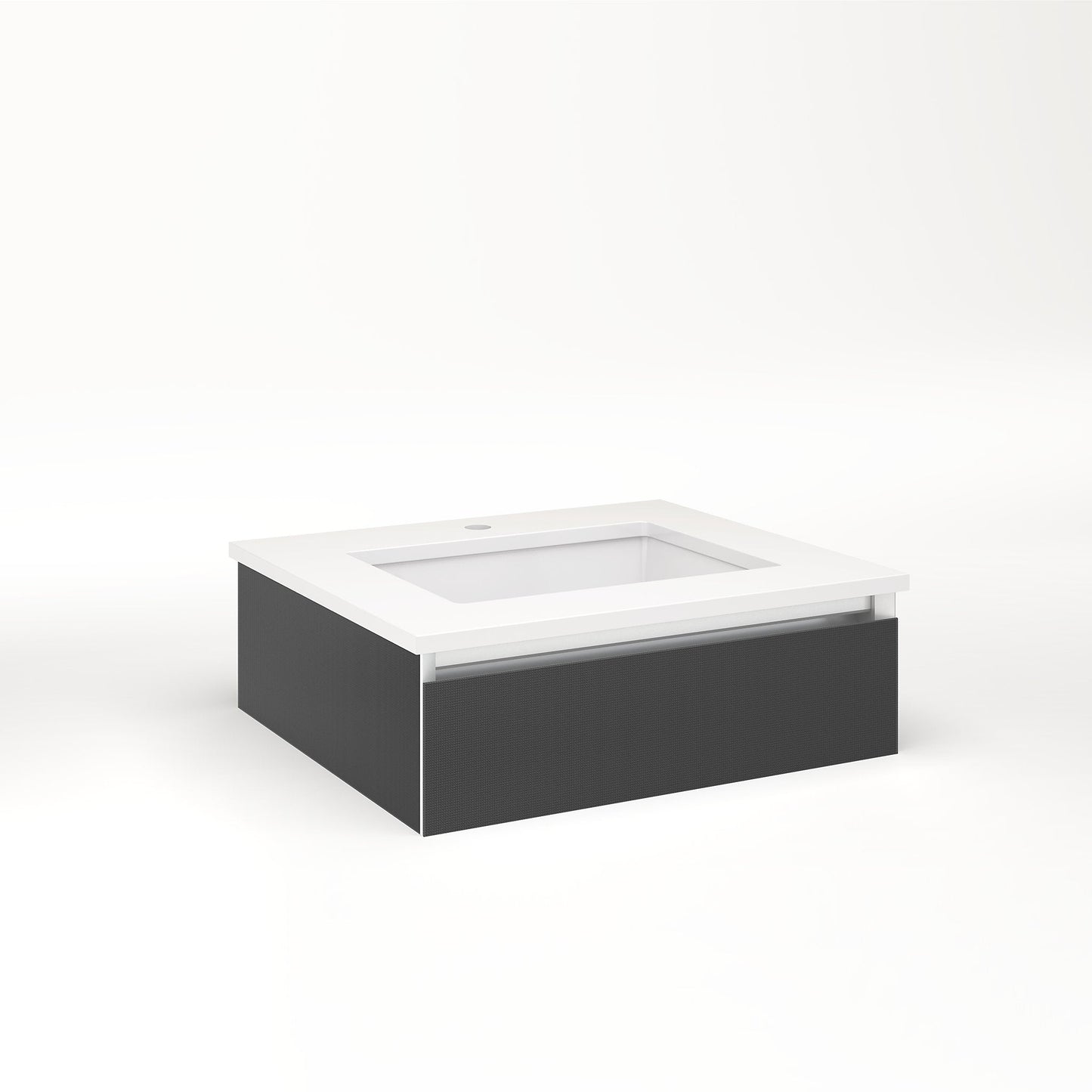 Cartesian 24-1/8" x 7-1/2" x 21-3/4" slim drawer vanity in smoke screen with slow-close tip out drawer and selectable night light in 2700K/4000K temperature (warm/cool light)