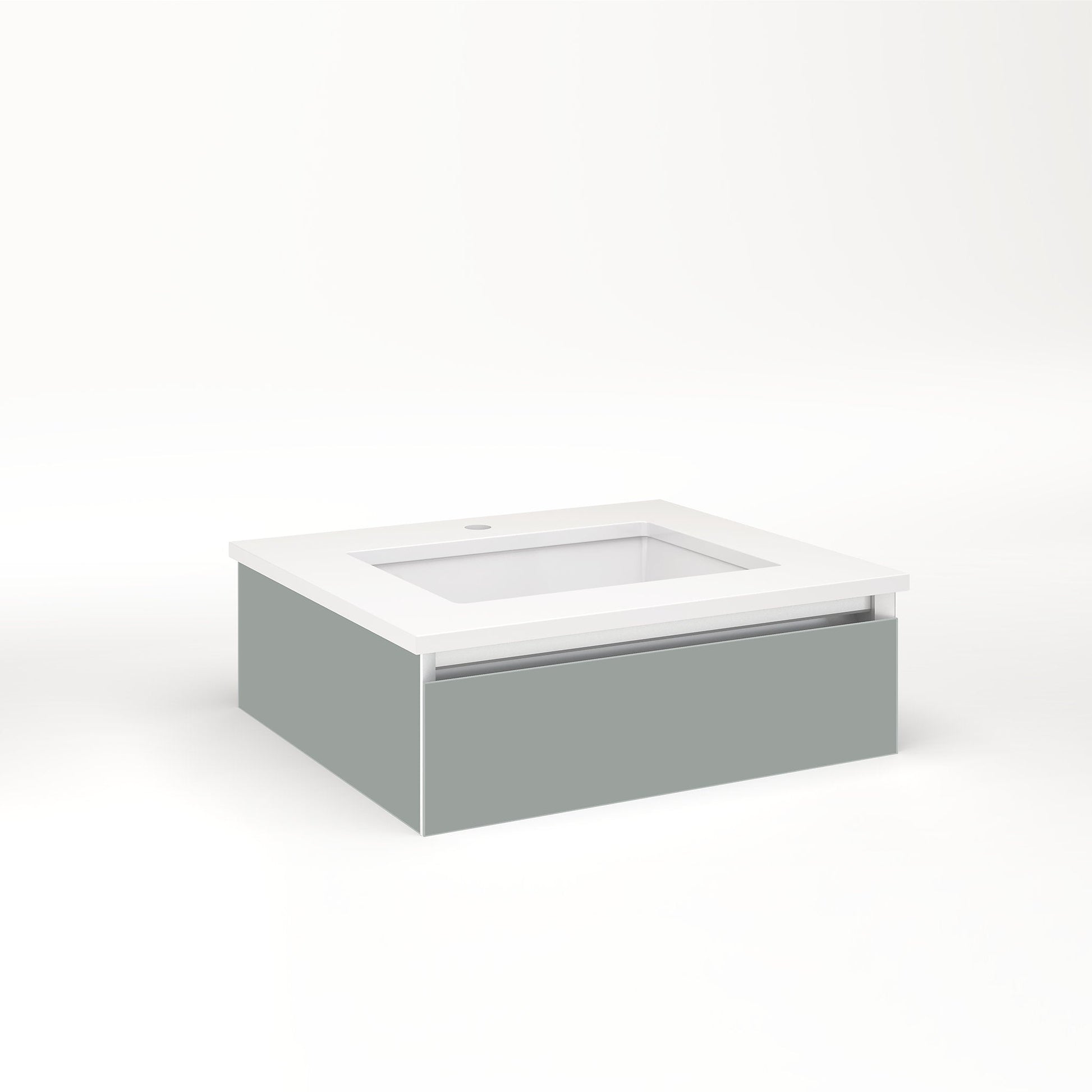 Cartesian 24-1/8" x 7-1/2" x 21-3/4" slim drawer vanity in matte gray with slow-close tip out drawer and night light in 5000K temperature (cool light)