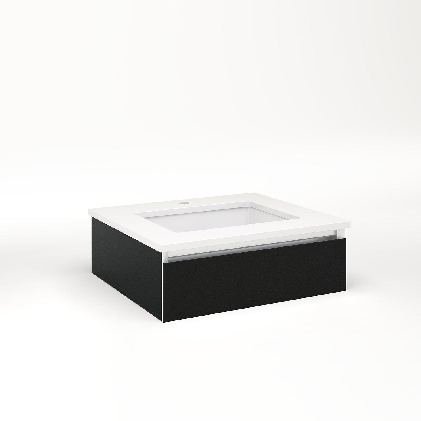 Cartesian 24-1/8" x 7-1/2" x 21-3/4" slim drawer vanity in matte black with slow-close tip out drawer and selectable night light in 2700K/4000K temperature (warm/cool light)