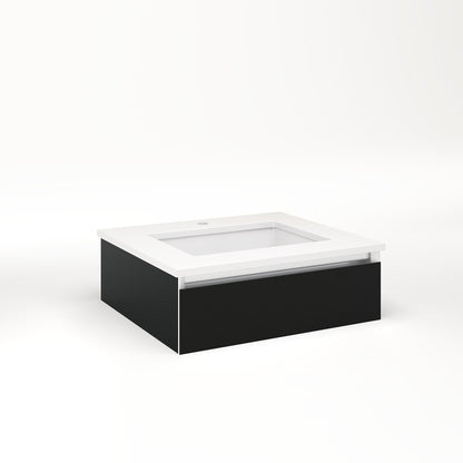 Cartesian 24-1/8" x 7-1/2" x 21-3/4" slim drawer vanity in matte black with slow-close tip out drawer and selectable night light in 2700K/4000K temperature (warm/cool light)