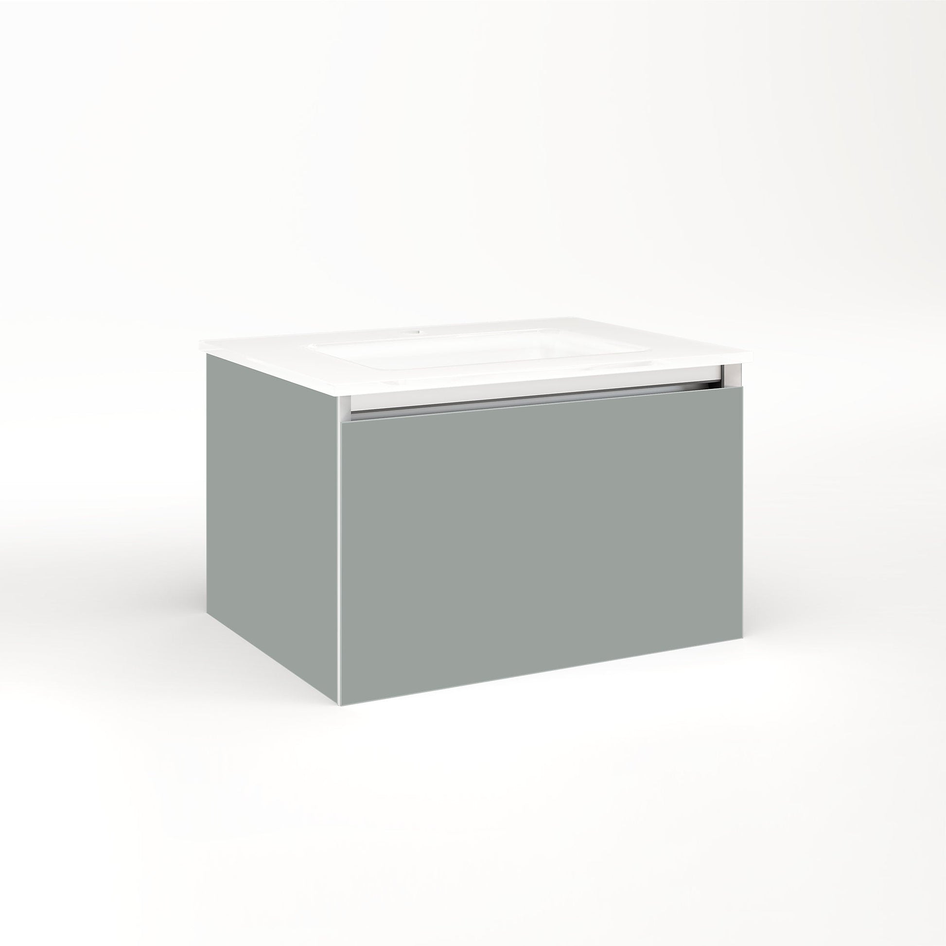 Cartesian 24-1/8" x 15" x 18-3/4" slim drawer vanity in matte gray with slow-close full drawer and selectable night light in 2700K/4000K temperature (warm/cool light)