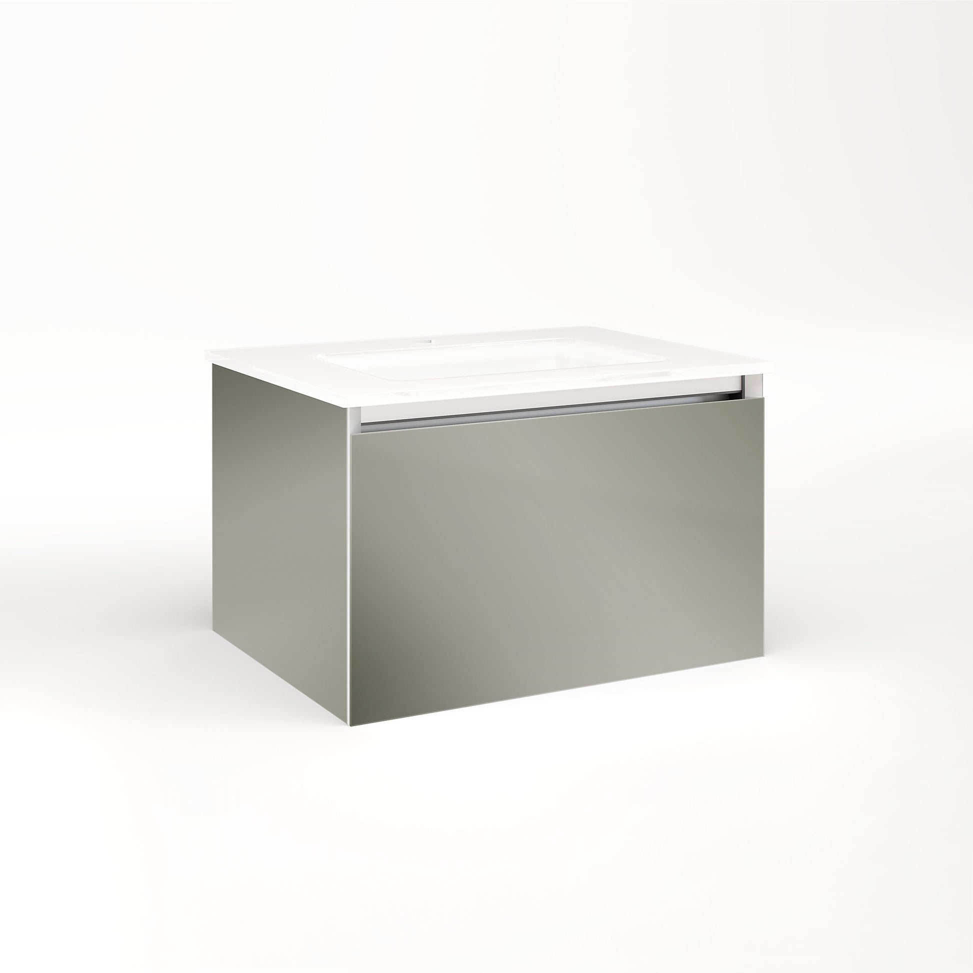 Cartesian 24-1/8" x 15" x 18-3/4" slim drawer vanity in mirror with slow-close plumbing drawer and selectable night light in 2700K/4000K temperature (warm/cool light)